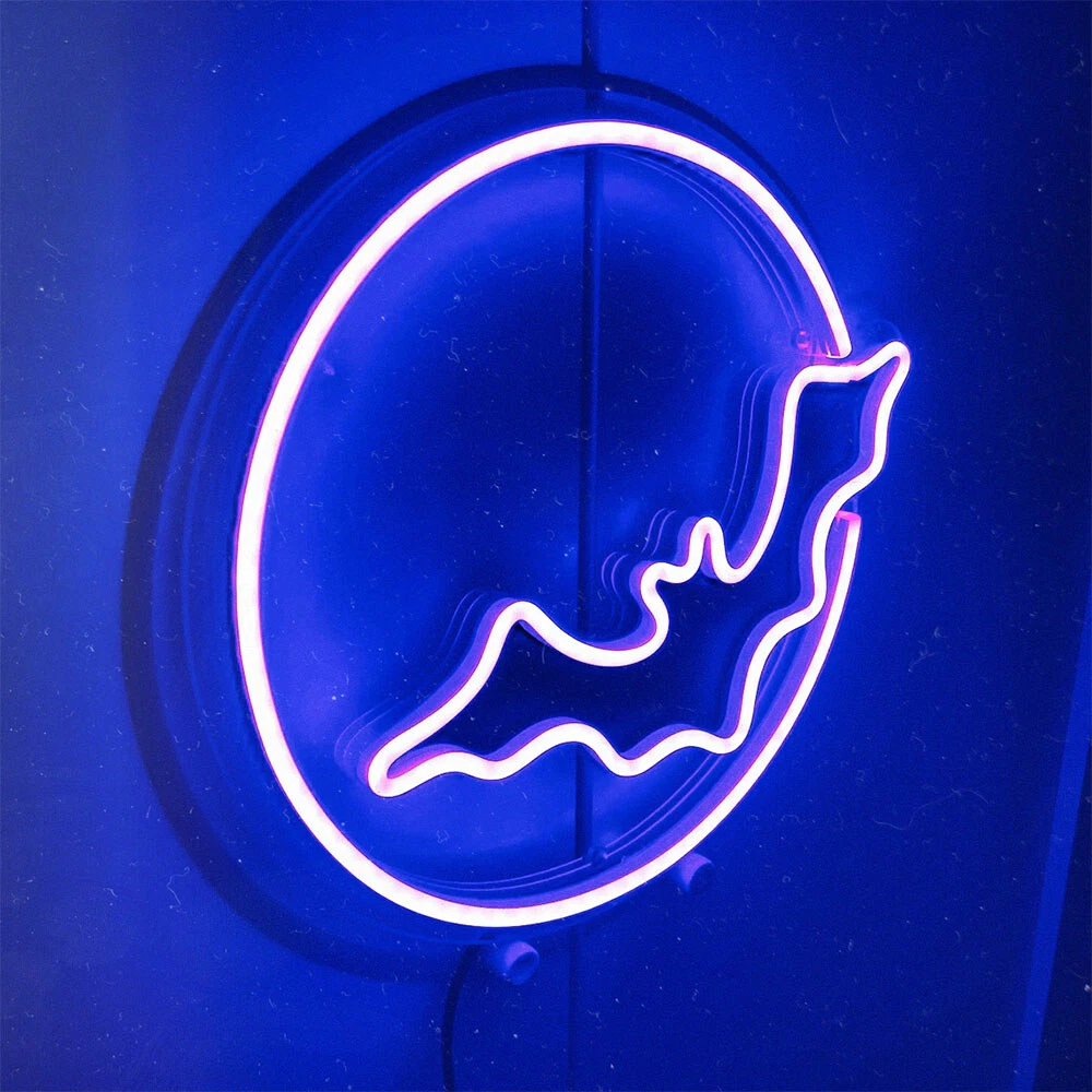 Bat and Moon LED Neon Light Sign, Halloween Wall Art Decor