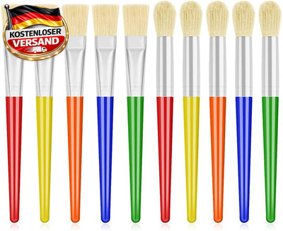 Kinderpinsel Set 10 Stück, Acrylfarben, runde & flache Pinsel, Bastelbedarf