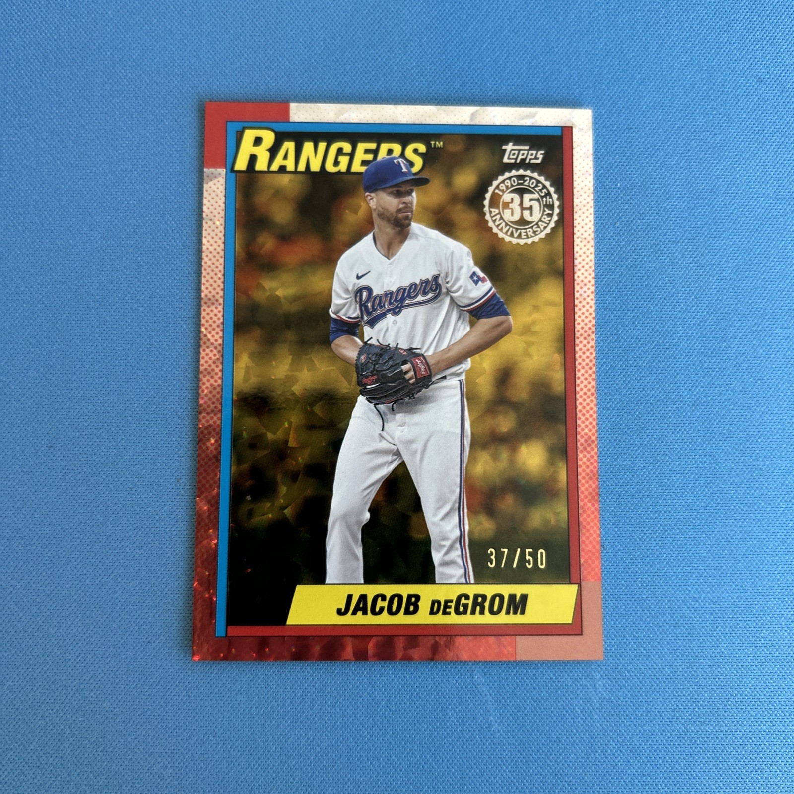 Jacob deGrom 2025 Topps Series 2 1990 Topps Baseball Gold /50 Texas Rangers