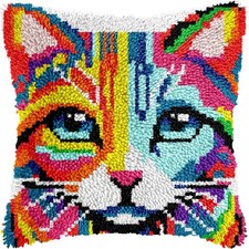 Colorful Cat Latch Hook Kits for Adults Beginners, Cute Animals Latch Hook Pi...