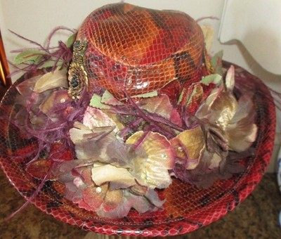 Couture Kokin of New York Boutique Light Burgandy Flower Python Designer Hat