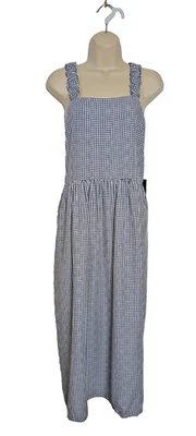 Roman Gingham Navy White Check Midi Sun Summer Midi Dress Pockets 18 NEW - Image 1 of 4