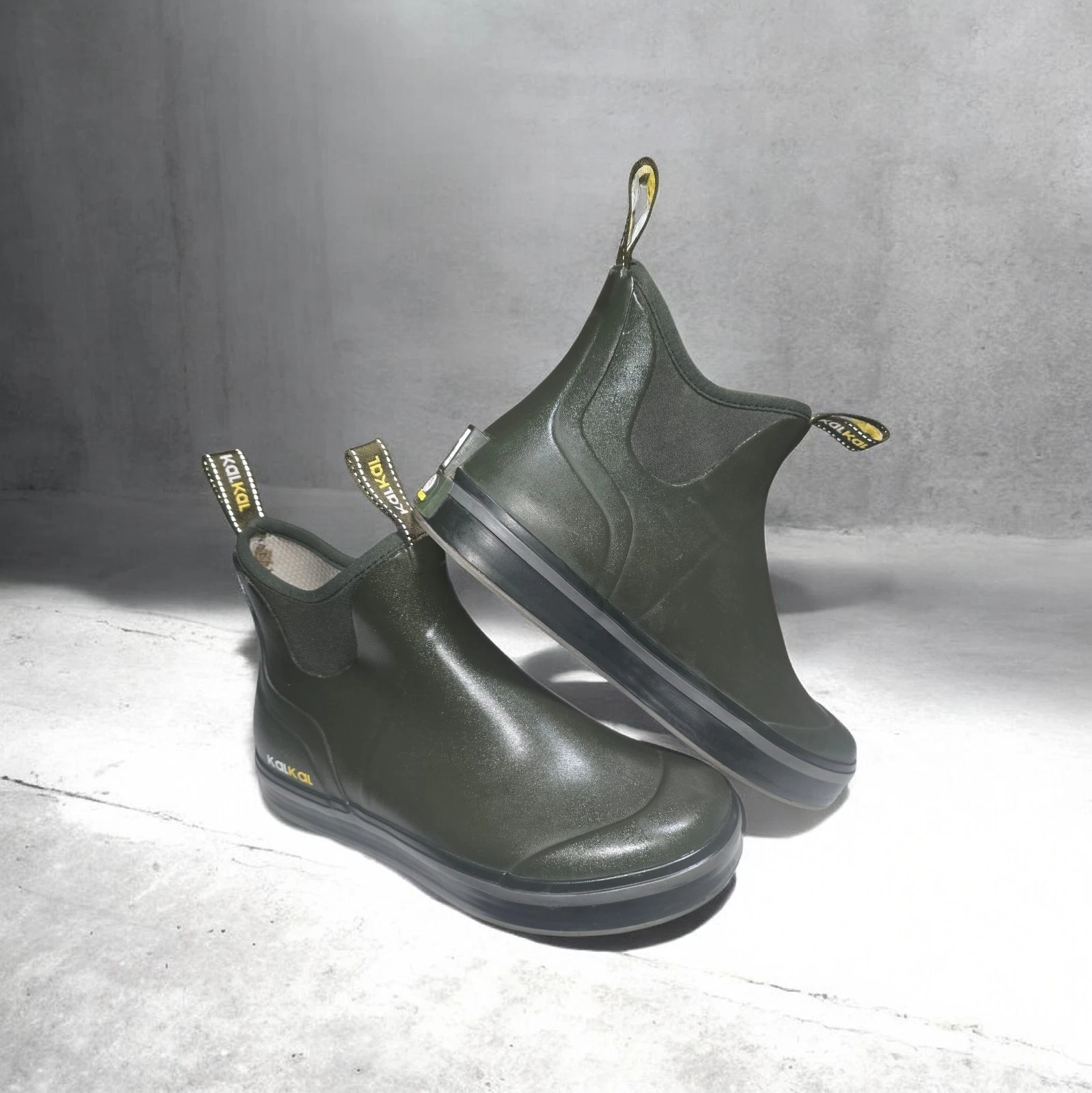 Men’s Kalkal Rubber Boots Green Size 8 Waterproof Slip‑On Farm Work Outdoor