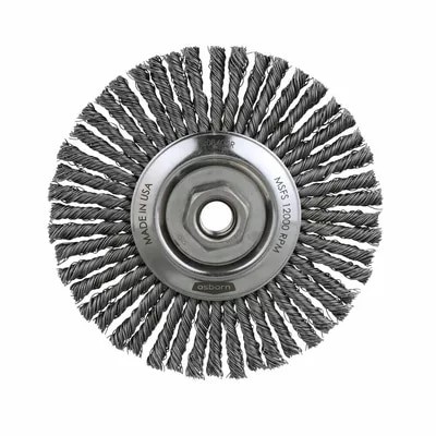 99082 Osborn STRINGER BEAD KNOT WIRE WHEEL (4'' ODx.020'' STEELx5/8-11 NC AH){Clam
