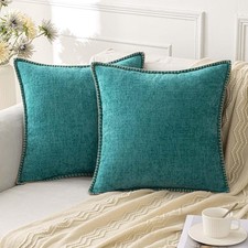 ANRODUO 2 Teal Chenille Throw Pillow Covers 18x18 Farmhouse Decor Accent Soft