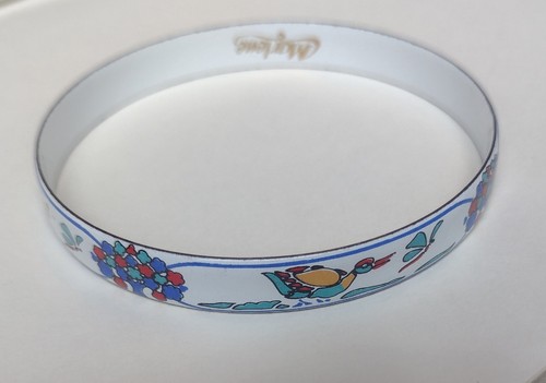 Signed Marlene Bracelet Enameled Art Bangle Ducks Trees White & Multicolor - Picture 2 of 21
