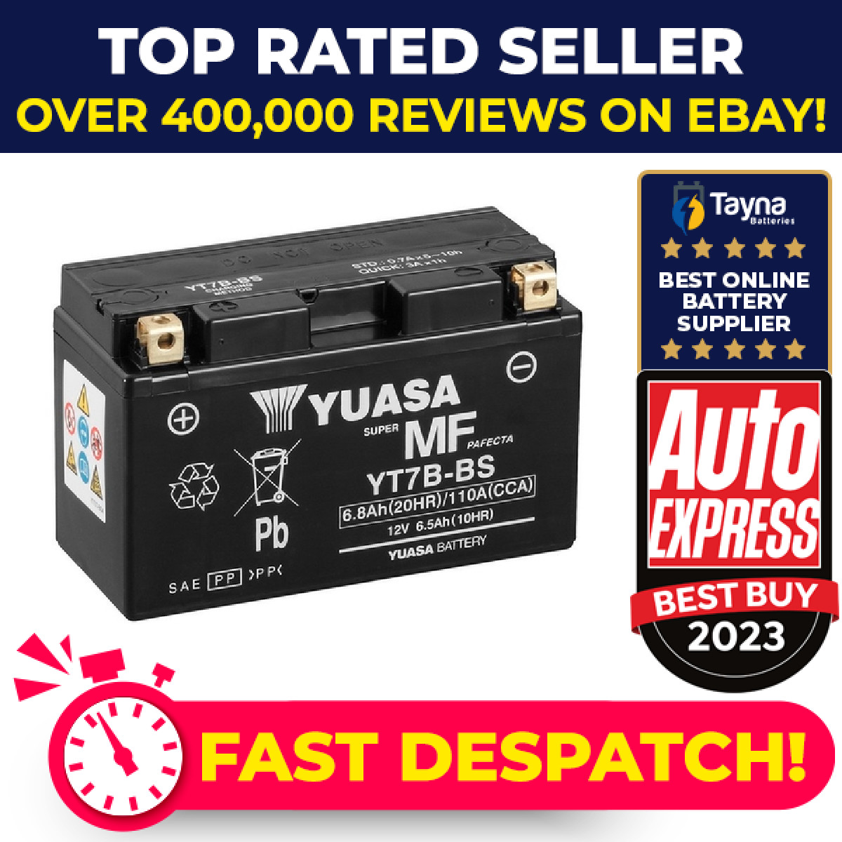 Genuine Yuasa YT7B-BS High Power AGM GEL Motorbike Motorcycle Battery YT7BBS
