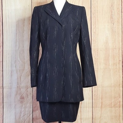 Escada Margaretha Ley Virgin Wool Suit Skirt 36 & Blazer 38 Pinstripe UK 10