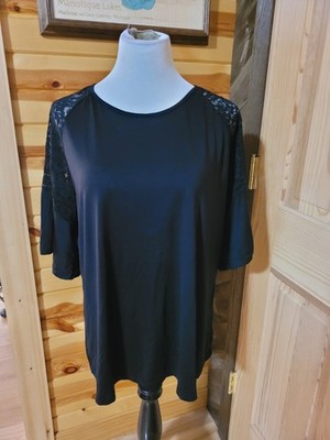 Mea eor Women's Shirt 2XL, Black, Lace Raglan Sleeves 65% Cotton, 35% Polyester