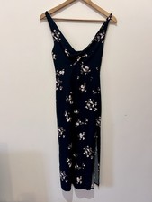 Abercrombie & Fitch Y2K Black Floral Slip Dress XS Cowl Neck Cut Out Slit Midi