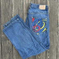 Vintage Y2K Rocawear Blue Denim Baggy Jeans Embroidered Hip Hop Skater 38x32