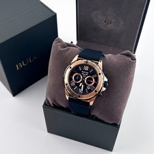 Bulova Marine Star 98B104 Men's Black Dial Black Rubber Strap Quartz Watch 44mm