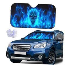 Windshield Sun Shade Sunshade for Car Windshield Front Small Blue Fire Skull