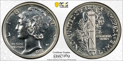 1936 Mercury Dime PCGS PR-66 BLAST WHITE