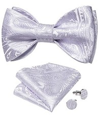 Mens Bow Tie Paisley Striped Self Bow Tie for Men Silk Woven Light Purple