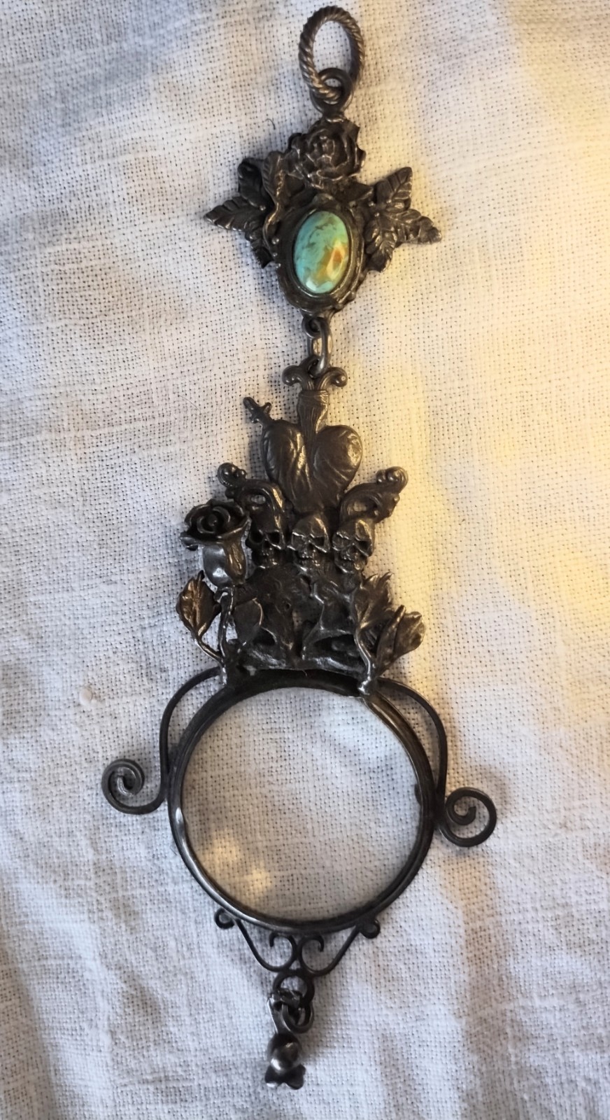 VINTAGE LORGNETTE PENDANT 39.6g of 925 STERLING SILVER  JEWELRY SKULLS ROSES GD