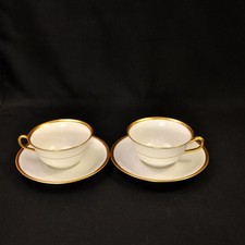 CA Charles Ahrenfeldt Limoges Set of 2 Cups & Saucers 1894-1930 Gold on White