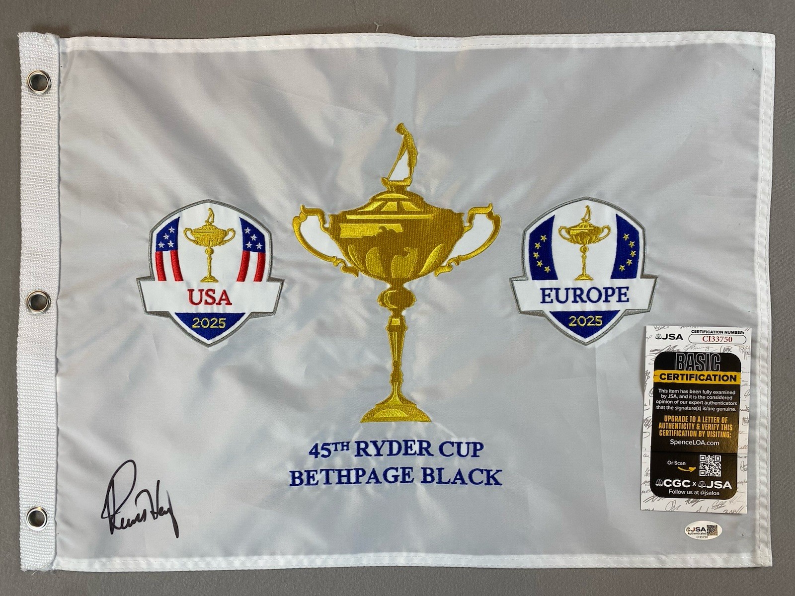 Russell Henley Autographed Signed 2025 RYDER CUP USA- EMBROIDERED PIN FLAG JSA CI33750 