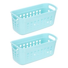 2Pack 11.42"x5.24"x4.92" Pantry Plastic Storage Baskets Blue