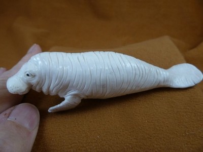 (MAN-W2) white Manatee of shed ANTLER figurine Bali detailed love manatees