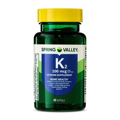 Spring Valley Vitamin K2 Supplement Soft Gel Capsules 100 Mcg 60 Count