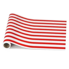 Red Striped Table Runner Roll - 25' Long x 16" Wide Disposable Paper Striped 