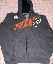 Fox Men's Gray Full Zip Hooded Hoodie Graphic Logo Print Front Pockets