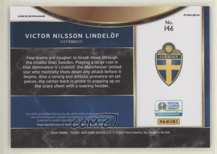 2020 Panini Select UEFA Euro Preview Mezzanine Silver Prizm Victor Lindelof #146 - Image 2 of 2
