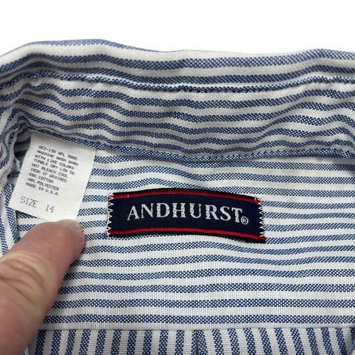 Vintage Andhurst Size 16 Blue White Striped Shirt BUtton Down Collar USA Made - Picture 6 of 7