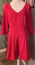 NWT~Ann Taylor Red V-neck Fit & Flare Dress with Pockets 3/4 Sleeves Sz 8P $119