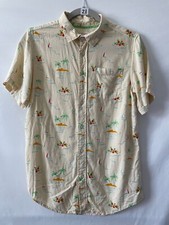 Cat Jack Boys Ivory Collared Short Sleeve Tropical Print Button Up Shirt Sz 16