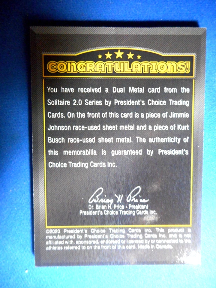 Jimmie Johnson Kurt Busch 2020 Presidents Choice Solitaire 2.0 Dual Metal # 1/1 - Image 4 of 4