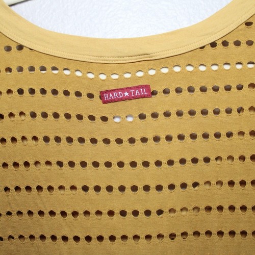 Hard Tail Forever Long Sleeve Top Size Large Mustard Yellow Fishnet Mesh Top Y2K - Picture 5 of 10