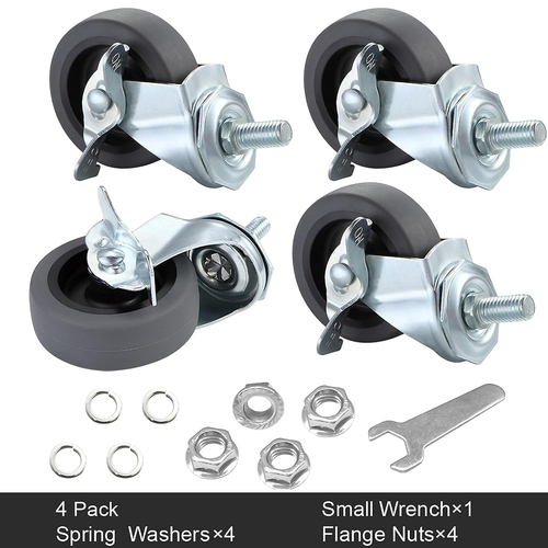 Caster eels, 3" Locking Swivel Stem Casters Set with Brake of 4, 3/8"-16 X 1" (S - Picture 6 of 12