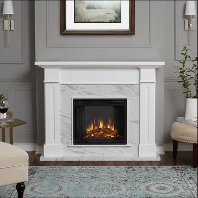 Realflame Kipling Electric Fireplace Heater Faux White Marble