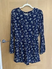 Superdry Size S Jump Suit Romper Playsuit Navy Floral Long Sleeve Shorts Short