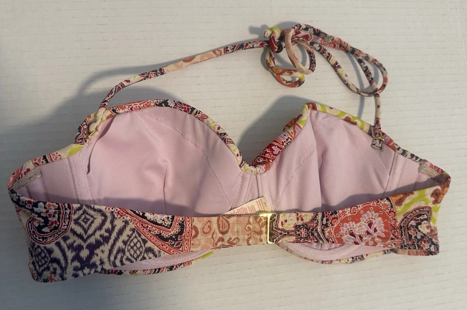 Victorias Secret Strapless Bikini Swim Top 34b Floral Paisley Pink Orange - Image 2 of 3