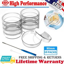 10Pcs 90mm Glass Petri Dishes w/ Lids Autoclavable Lab Petri Plates Reusable USA