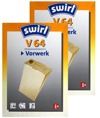 8 Beutel SWIRL V 64 Staubsaugerbeutel Vorwerk Tiger V64 - 2x 4 Beutel per Brief