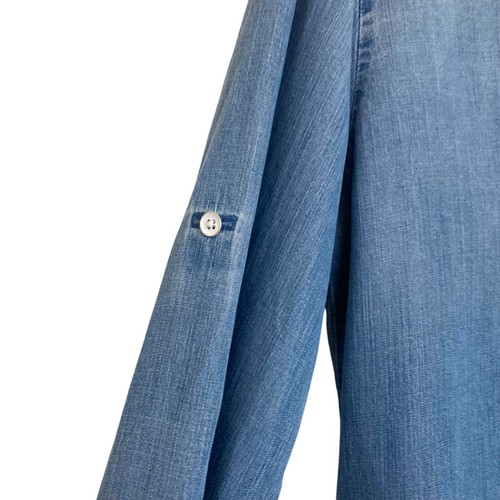 CLOTH & STONE Popover Tunic Shirt Sz M Blue Tencel Chambray Roll Tab Long Sleeve - Picture 6 of 11