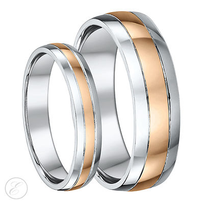 His & Hers Ehering Set 4 & 6 mm 9 kt Rotgold & Silber hochglanzpoliert