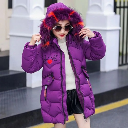 3-12 Years Old Thick Keep Warm Winter Girls Jacket Fur Collar Pattern Hooded - Picture 35 of 36