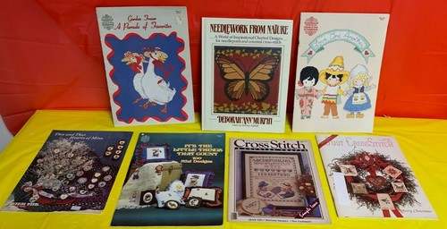 6 Vintage cross stitch Magazines & 1 book-#'s 12/41& 65 by Gloria & Pat +4