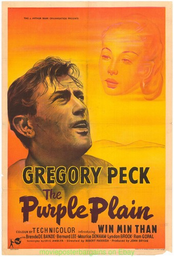 THE PURPLE PLAIN MOVIE POSTER Folded 27x40 U.K. One Sheet GREGORY PECK 1954 Film