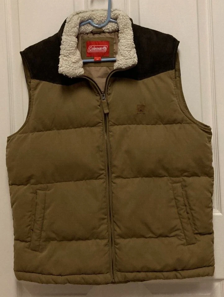 Coleman Men's Insulated Puffer Vest With Sherpa Collar-Brown/Khaki (Size Medium)