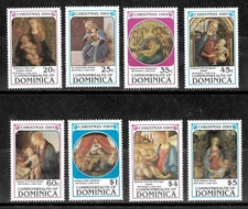 Dominica 1989 - Christmas Art - Set of 8 Stamps - Scott #1218-25 - MNH