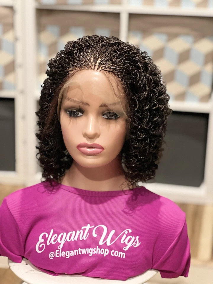 Peluca trenzada: hermosa peluca micro torcida hecha a mano hecha en una peluca de encaje completa Foto 3 de 4