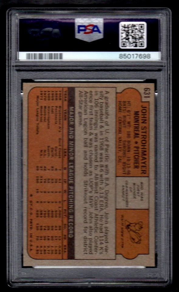 1972 Topps #631 JOHN STROHMAYER Montreal Expos PSA 10 GEM MINT VERY RARE CARD! - Image 2 of 2