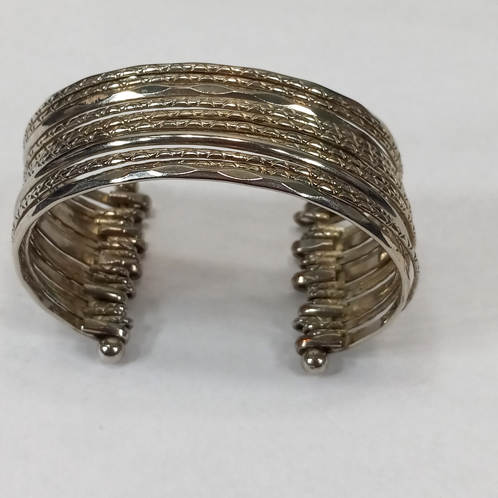 925 Sterling Silver Multi-Layer Wire Open Cuff Ba… - image 1