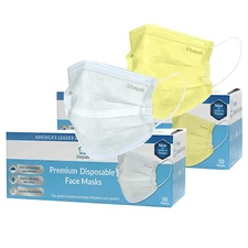 100pcs Litepak White & Yellow Disposable 3 Ply Face Mask Premium Mouth Cover